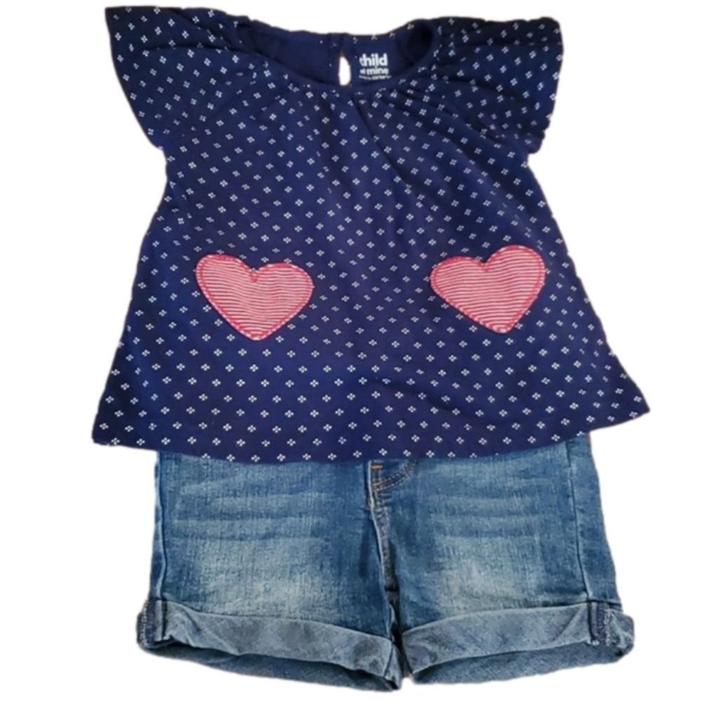 Carter's Navy Top with JS Button Fly Denim Short Size 18M